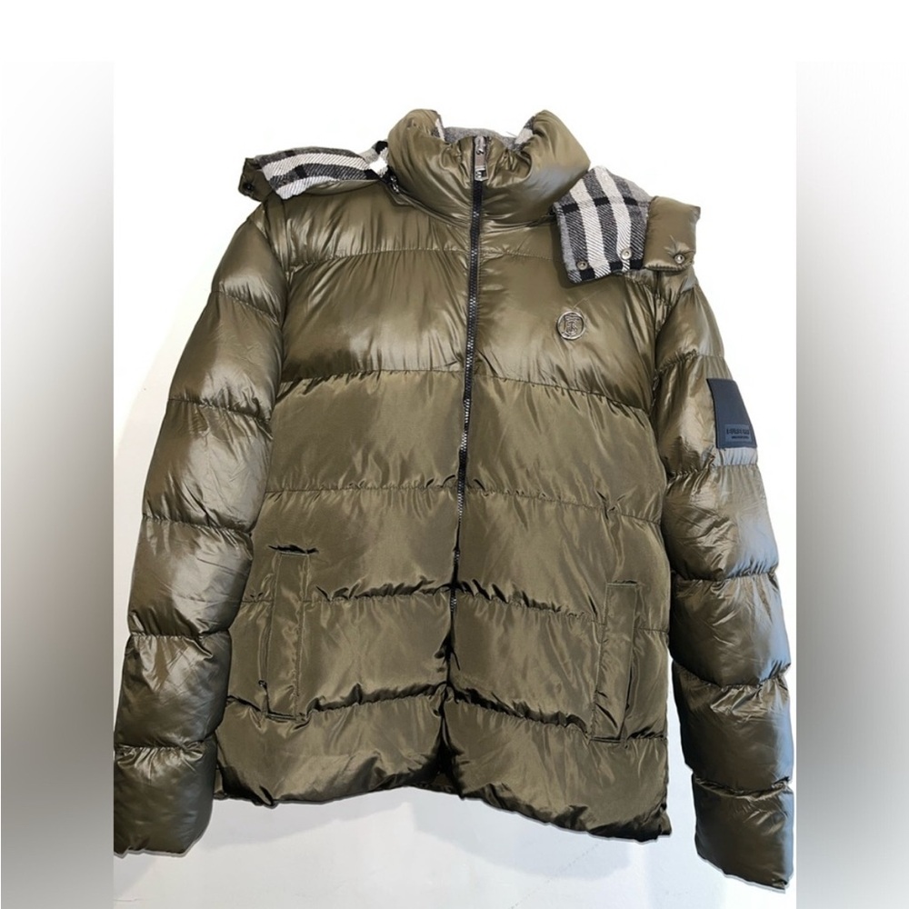 Burberry Olive Green Quilted Jacket with Black Logo Patch